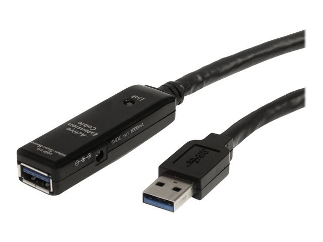 StarTech.com 32.8 ft Active USB 3.0 Extension Cable with AC Power Adapter - Shielded - Male to Female USB USB 3.1 Gen 1 Type A (5Gbps) Extender (USB3AAEXT10M) - USB extension cable - USB Type A (M) to USB Type A (F) - USB 3.0 - 10 m - active - black - for P/N: PEXUSB3S42V, PEXUSB3S44V, S352BU33HR, SVA5H2NEUA, USB3SAA3MBK