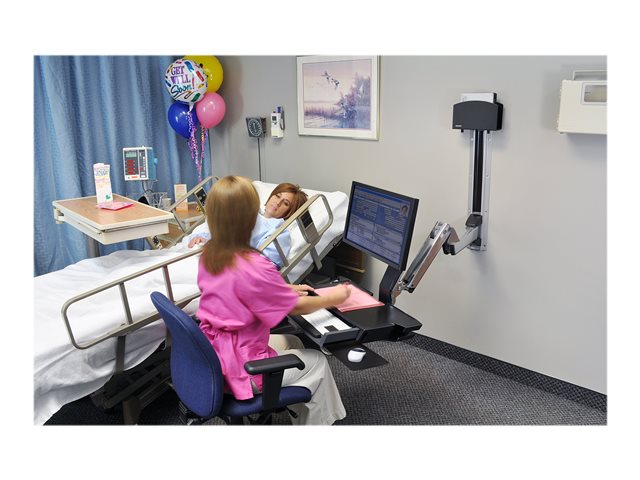 Ergotron StyleView Sit-Stand Combo System with Worksurface - Mounting kit (handle, CPU holder, 2 track covers, 2 cable channels, wrist rest, display mount, keyboard tray, wall CPU mount, slide-out mouse tray, VESA mount bracket, wall track 34\", CPU spacer, CPU and arm track mount bracket kits, barcode scanner and mouse holder, combo arm) - for LCD display / PC equipment - small CPU holder - aluminium, high-grade plastic - polished aluminium - screen size: up to 24\"