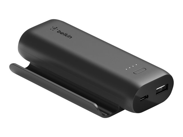 Belkin BoostCharge - Play Series - power bank - 5000 mAh - 12 Watt - 2 output connectors (USB, 24 pin USB-C) - on cable: USB-C - black