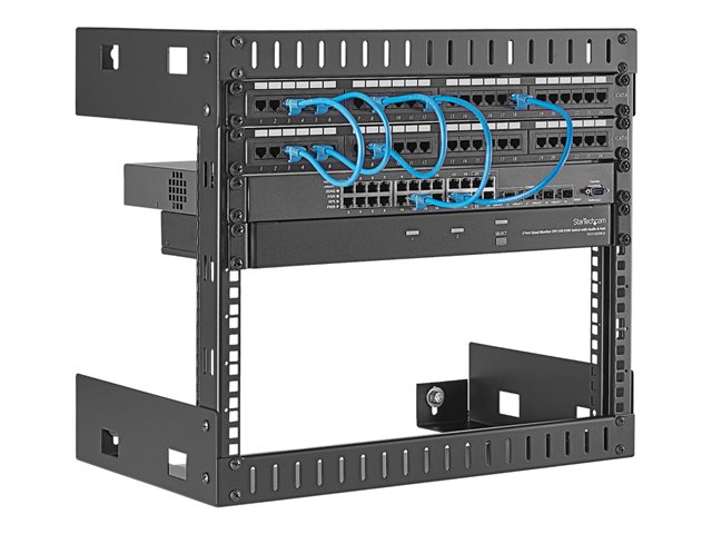 StarTech.com 8U 19\" Wall Mount Network Rack - 12\" Deep 2 Post Open Frame Server Room Rack for Data/AV/IT/Computer Equipment/Patch Panel with Cage Nuts & Screws 135lb Capacity, Black (RK812WALLO) - Rack - black - 8U - 19\" - for P/N: CABCAGENUTS6, CABSCREWM52, CABSCREWSM6, CABSCRWM520, CABSCRWM620, CABSCRWS1224