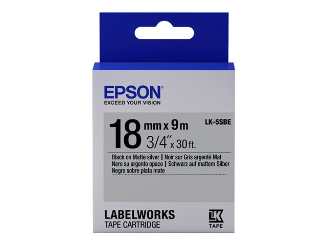 Epson LabelWorks LK-5SBE - Black on matte silver - Roll (1.8 cm x 9 m) 1 roll(s) label tape - for LabelWorks LW-1000, LW-400, LW-600, LW-700, LW-900, LW-K400, LW-Z700, LW-Z900