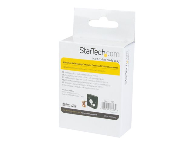 StarTech.com 50x10mm Replacement Ball Bearing Computer Case Fan TX3/LP4 Connector - 3 pin case Fan - TX3 Fan - 50mm Fan (FAN5X1TX3) - System fan kit - 50 mm