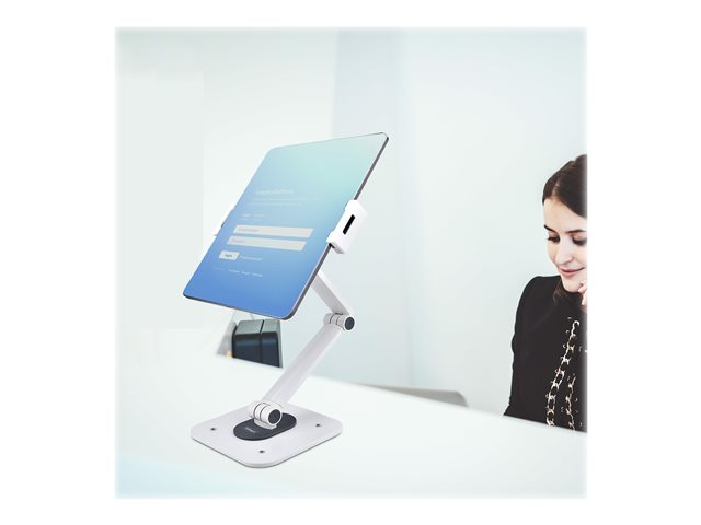 StarTech.com Adjustable Tablet Stand for Desk, Desk/Wall Mountable, Supports Up to 2.2lb, Universal Tablet Stand Holder for Desk, Articulating Tablet Mount with Pivot/Swivel/Rotate - Ergonomic Tablet Stand (ADJ-TABLET-STAND-W) - Stand - for tablet - aluminium and steel - white - screen size: 4.7\"-12.9\" - wall-mountable, desk-mountable
