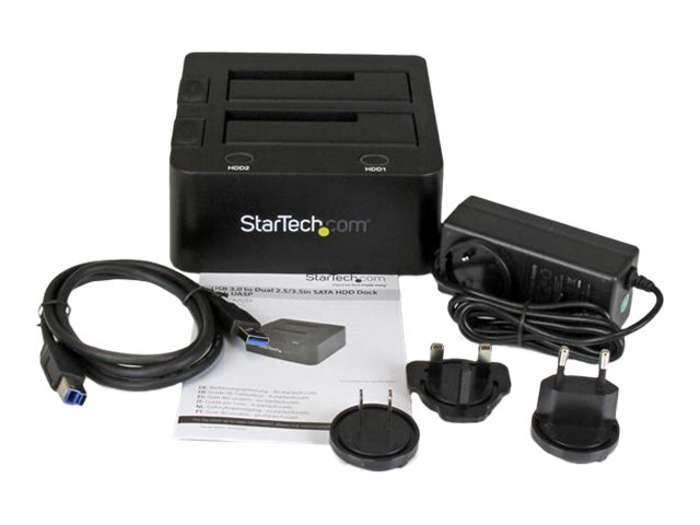 StarTech.com Dual-Bay USB 3.0 to SATA Hard Drive Docking Station, USB Hard Drive Dock, External 2.53.5 SATA IIIIII, SSDHDD Docking Station, Hot-Swap Hard Drive Bay - Top-Loading - Storage controller - 2.5\", 3.5\" - SATA 6Gb/s - USB 3.0 - black - for P/N: SVA12M5NA
