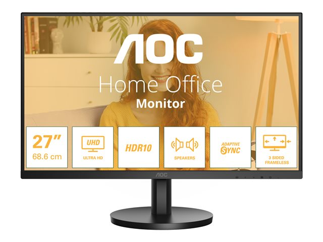 AOC U27B3A - LED monitor - 27\" - 3840 x 2160 4K UHD (2160p) @ 60 Hz - IPS - 350 cd/m² - 1000:1 - HDR10 - 4 ms - 2xHDMI, DisplayPort - speakers - black