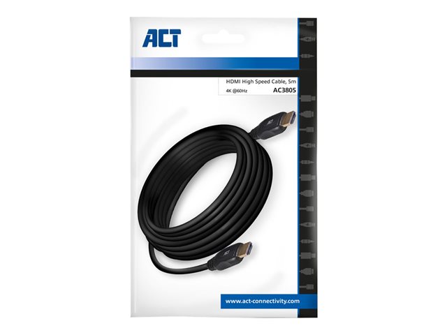 Hoge snelheid - HDMI-kabel met ethernet - HDMI male naar HDMI male - 5 m - beschermd - zwart - gevormd, 4K ondersteuning