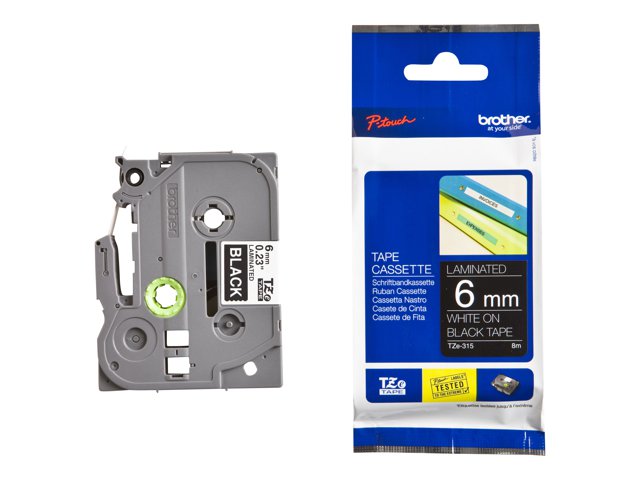 Brother TZe-315 - Standard adhesive - white on black - Roll (0.6 cm x 8 m) 1 cassette(s) laminated tape - for Brother P-Touch EDGE PT-P750WVP and P-Touch models.