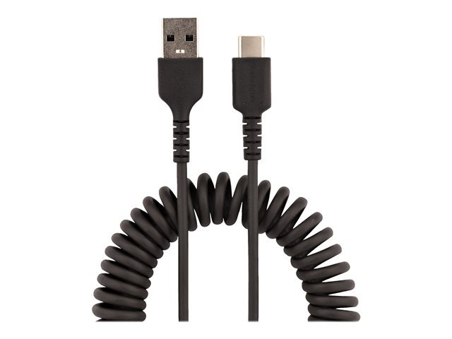 StarTech.com 20in (50cm) USB A to C Charging Cable, Coiled Heavy Duty Fast Charge & Sync USB-C Cable, High Quality USB 2.0 A to Type-C, Rugged Aramid Fiber, TPE, 3A, S20, iPad, Pixel - Durable Male to Male USB - USB cable - USB (M) to 24 pin USB-C (M) - USB 2.0 - 3 A - 50 cm - coiled - black