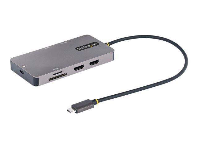 StarTech.com USB C Multiport Adapter, Dual HDMI Video, 4K 60Hz, 2-Port 5Gbps USB-A Hub, 100W Power Delivery Charging, GbE, SD/MicroSD, USB Type-C Mini Travel Dock, 12\"/30cm Cable - USB C Laptop Docking Station - Docking station - USB-C / Thunderbolt 3 / Thunderbolt 4 - 2 x HDMI - 1GbE