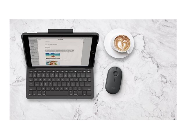 Logitech Pebble M350 - Mouse - optical - 3 buttons - wireless - Bluetooth, 2.4 GHz - USB wireless receiver - graphite