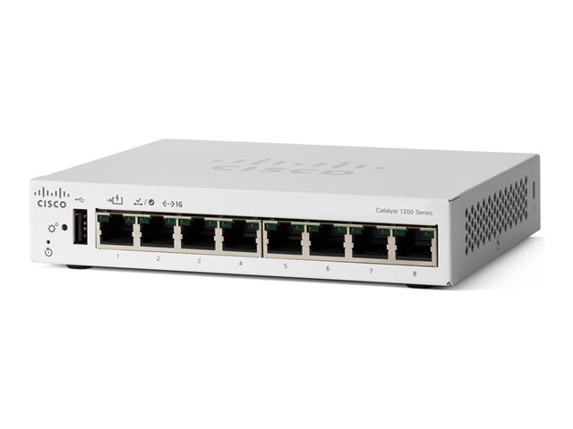 Cisco Catalyst 1200-8T-D - Switch - Gigabit Ethernet - L3 - smart - 8 x 10/100/1000 - desktop - PoE (67 W)