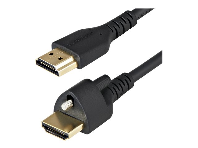 StarTech.com 1m (3ft) HDMI Cable with Locking Screw, 4K 60Hz HDR 10, High Speed HDMI 2.0 Monitor Cable with Locking Screw Connector for Secure Connection, HDMI Cable with Ethernet, M/M - Adjustable M3.0 Screw (HDMM1MLS) - Premium High Speed - HDMI cable with Ethernet - HDMI male to HDMI male locking - 1 m - black - 4K60Hz (3840 x 2160) support
