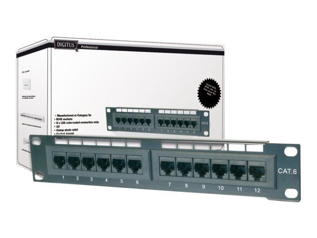 CAT 5E CLASS D PATCH PANEL SHIELDED 12-PORT RJ45 8P8C LSA 1U 254MM(10in)RACK MOUNT BLACK