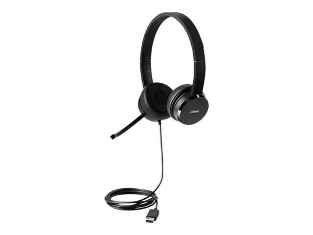 Lenovo 100 - Headset - on-ear - wired - USB - black