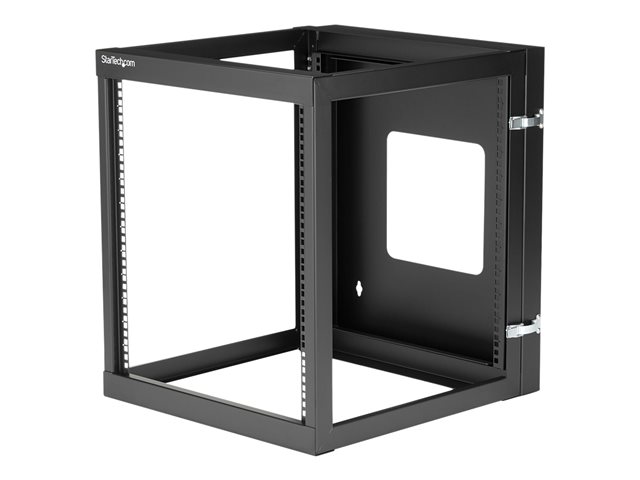 StarTech.com 12U Hinged Open Frame Wall Mount Server Rack - 4 Post 22 in. Depth Network Equipment Rack Cabinet - 140 lbs capacity (RK1219WALLOH) - Rack - wall mountable - black - 12U - 22\"
