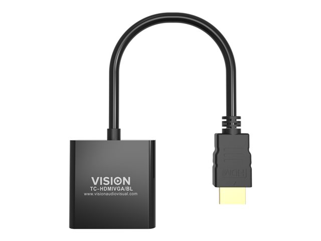 VISION Professional installation-grade HDMI to VGA adaptor - LIFETIME WARRANTY - maximum resolution 1920 x 1080 - does not convert VGA to HDMI - HDMI (M) to VGA (F) - outer diameter 5.0 mm - overall length 230 mm - black