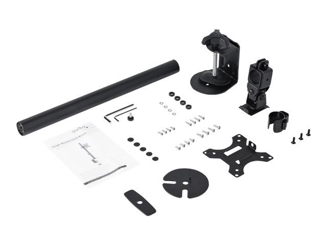 StarTech.com Single Monitor Desk Mount, Single Screen Heavy Duty Pole Mount for up to 8kg VESA Compatible Displays, Ergonomic Height Adjustable Monitor Arm Mount, Desk Clamp/Grommet - Small Footprint Design (ARMPIVOTV2) - Mounting kit (desk clamp mount, pole clamp, pole, grommet plate, washers, cable management clip) - for Monitor - plastic, steel - black - screen size: 13\"-32\" - C-clamp, grommet, desk-mountable