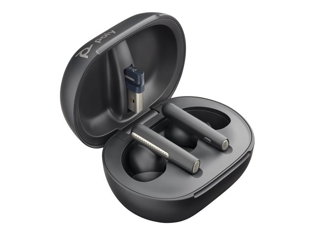 Poly Voyager Free 60+ UC Carbon Black Earbuds +BT700 USB-C Adapter +Touchscreen Charge Case - Replaces Poly SKU 216065-02