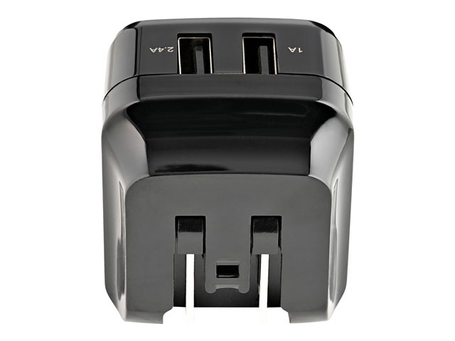 StarTech.com Travel USB Wall Charger - 2 Port - Black - Universal Travel Adapter - International Power Adapter - USB Charger (USB2PACBK) - Power adapter - 17 Watt - 3.4 A - 2 output connectors (USB) - black - for P/N: USBLT1MWS, USBLT2MBR, USBLT2MW, USBLT30CMW, USBLTM1MBK, USBLTM1MWH, VID2VGATV3