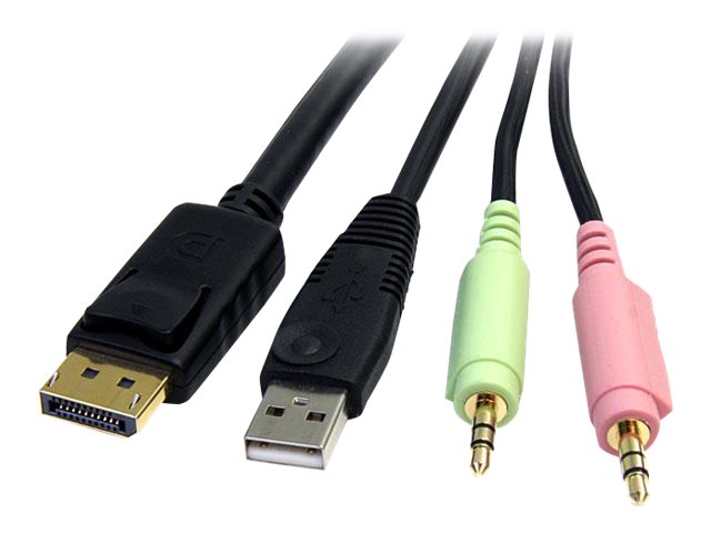 StarTech.com 6ft 4-in-1 USB DisplayPort® KVM Switch Cable w/ Audio & Microphone (DP4N1USB6) - Video / USB / audio cable - USB, mini-phone stereo 3.5 mm, DisplayPort (M) to USB, mini-phone stereo 3.5 mm, DisplayPort (M) - 1.8 m - molded - black - for P/N: SV231DPU, SV231DPUA