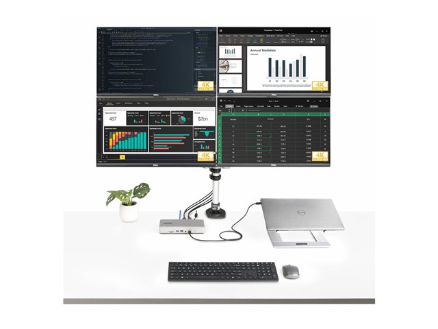 StarTech.com Thunderbolt 4 Multi-Display Docking Station, Quad/Triple/Dual Monitor Dock, 2x HDMI/2x DisplayPort, 7x USB Hub, 2.5 Gigabit Ethernet, 98W Power Delivery, for Windows/MacBook - TB4 Host Cable (132UE-TB4USB4DOCK) - Docking station - Thunderbolt 4 - 2 x DP, 2 x HDMI - 1GbE - 180 Watt