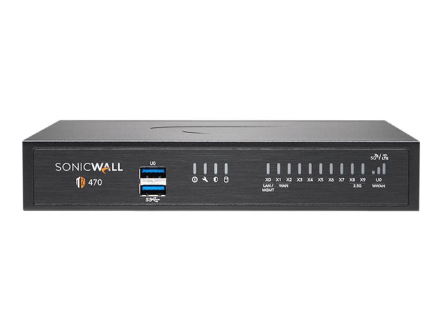 SonicWall TZ Series (Gen 7) TZ470 - Security appliance - with 3 years Essential Protection Service Suite and Cloud Secure Edge for 1 year SIA-Basic (10 users) and 1 year SPA-Advanced (3 users) - 1GbE, 2.5GbE - SonicWall Promotional Tradeup - desktop