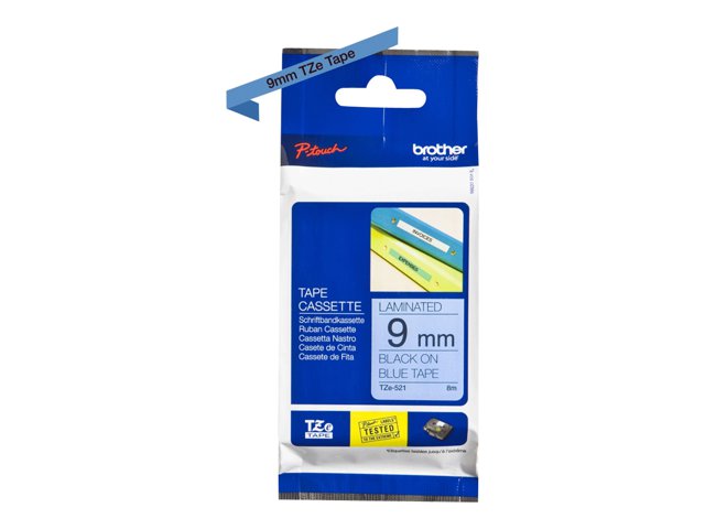 Brother TZe-521 - Black on blue - Roll (0.9 cm x 8 m) 1 cassette(s) laminated tape - for Brother PT-D210, D600, H110, H200, P-Touch PT-1005, E310, H107, P-Touch Cube Plus PT-P710
