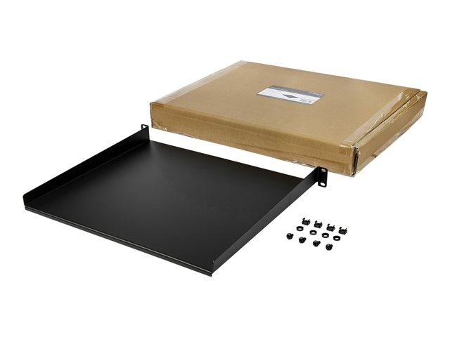 StarTech.com 1U Server Rack Cabinet Shelf, 16in Deep Fixed Cantilever Tray, Rackmount Shelf for 19\" AV/Data/Network Equipment Enclosure with Cage Nuts & Screws, 44lbs Weight Capacity - 1U Rack Shelf 16\" Deep (CABSHELF116) - Rack shelf - black - 1U - 16\" - for P/N: CABSHELF116V, RK1536BKF, RK1833BKM, RK1836BKF