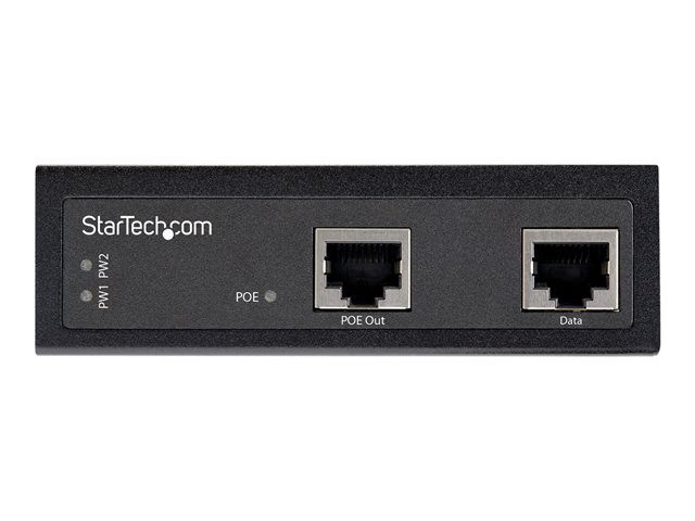StarTech.com Industrial Gigabit PoE Injector, High Speed/High Power 90W, 802.3bt PoE++ 48V-56VDC DIN Rail UPoE/Ultra Power Over Ethernet Injector Adapter, -40C to +75C, Rugged, Gigabit PoE - 90W PoE++ Injector (POEINJ1G90W) - PoE injector - 90 Watt - output connectors: 2 - black