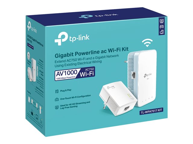 TP-Link TL-WPA7517 KIT V1 Wi-Fi Kit - Powerline adapter kit 1GbE, HomePlug AV (HPAV), HomePlug AV (HPAV) 2.0, IEEE 1901 - Wi-Fi 5 - Dual Band - wall-pluggable - with TP-Link TL-PA7010