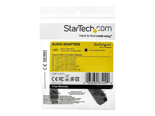 StarTech.com USB C to 3.5mm Audio Adapter, USB Type C to AUX Female Wired Headphone Jack with 32-bit DAC, Active USB C Digital Sound Card for Headset Audio Conference, Samsung S20 iPad Pro - 384Kbps Hi-Res Audio (USBCAUDIO) - Audio adaptor - USB-C ma