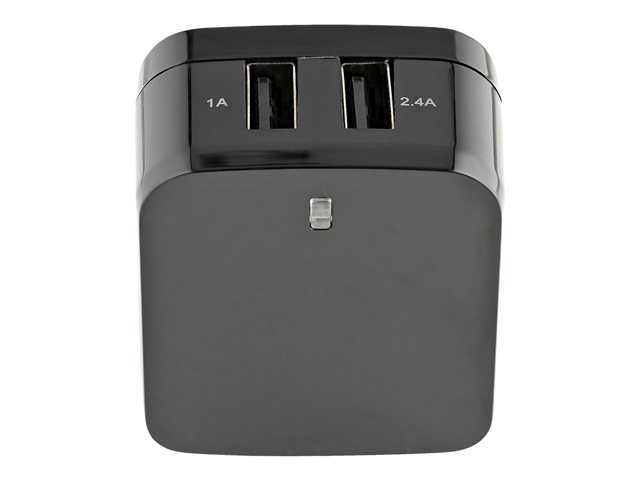 StarTech.com Travel USB Wall Charger - 2 Port - Black - Universal Travel Adapter - International Power Adapter - USB Charger (USB2PACBK) - Power adapter - 17 Watt - 3.4 A - 2 output connectors (USB) - black - for P/N: USBLT1MWS, USBLT2MBR, USBLT2MW, USBLT30CMW, USBLTM1MBK, USBLTM1MWH, VID2VGATV3