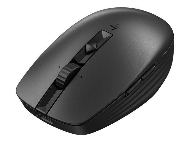 HP 715 - Mouse - multi-device, rechargeable - 7 buttons - wireless, wired - Bluetooth 3.0, 2.4 GHz - USB wireless receiver - black
