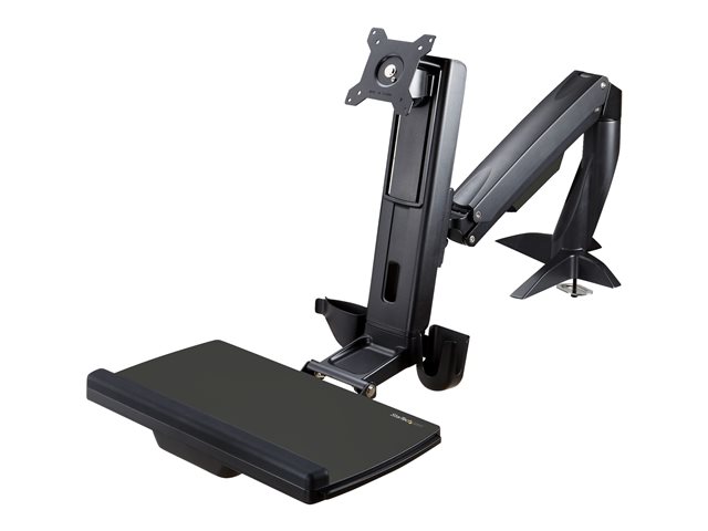StarTech.com Sit Stand Monitor Arm, Desk Mount Adjustable Sit-Stand Workstation Arm for Single 34\" VESA Mount Display, Ergonomic Articulating Standing Desk Converter with Keyboard Tray - Stand Up Office Desk (ARMSTSCP1) - Mounting kit (base plate, column, grommet plate, keyboard tray, washers, monitor arm, clamp bracket, base, base pad) - for monitor / keyboard - screen size: up to 24\" - desktop - for P/N: LAPTOP-SIT-STAND