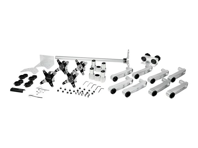StarTech.com Desk Mount Quad Monitor Arm, Premium Articulating VESA 4 Monitor Mount 2x2 up to 27\", Ergonomic Height Adjustable Pole Mount, Tilt/Swivel/Rotate, C-Clamp/Grommet, Silver - Heavy-duty VESA Mount (ARMQUADPS) - Mounting kit - adjustable arm - for 4 monitors - aluminium - silver - screen size: 13\"-27\" - desk-mountable - TAA Compliant