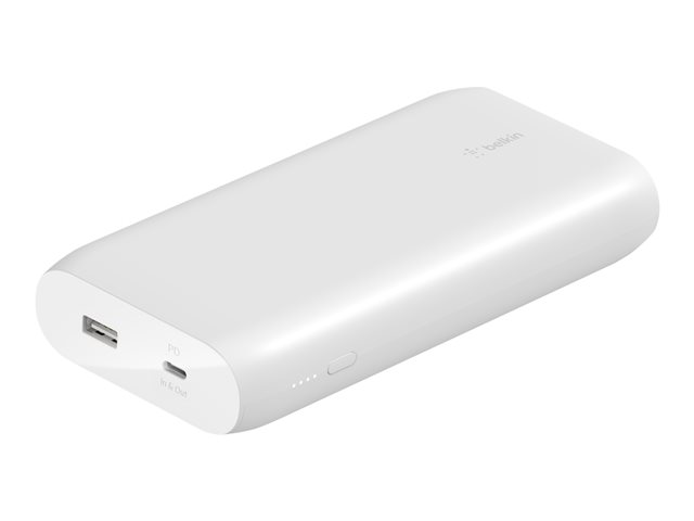 Belkin BoostCharge - Power bank - 20000 mAh - 30 Watt - Fast Charge, PD - 2 output connectors (USB, 24 pin USB-C) - white