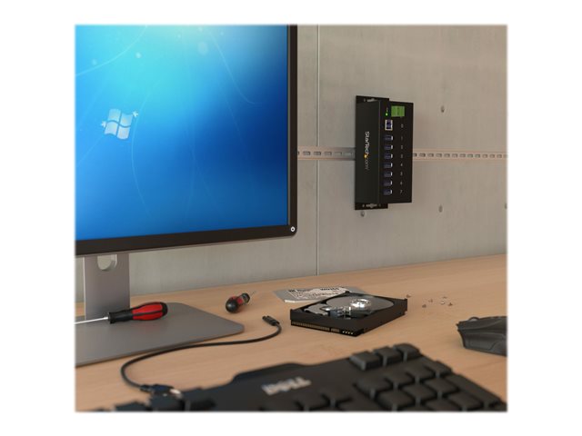 StarTech.com 7-Port USB 3.0 Hub - Metal Industrial USB-A Hub with ESD Protection & 350W Surge Protection - Din Rail, Wall or Desk Mountable - TAA Compliant USB Expander Hub (ST7300USBME) - Hub - 7 x SuperSpeed USB 3.0 - DIN rail mountable, wall-mountable - DC power - for P/N: ITB20D3250, USB312SAT3CB, USB315CB2M, USBLT1MWS, USBLT2MBR, USBLTM1MBK, USBLTM1MWH
