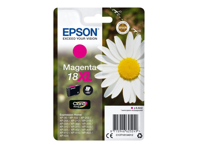 Epson 18XL - 6.6 ml - XL - magenta - original - ink cartridge - for Expression Home XP-212, 215, 225, 312, 315, 322, 325, 412, 415, 422, 425