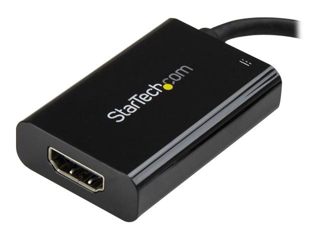 StarTech.com USB C to HDMI 2.0 Adapter with Power Delivery, 4K 60Hz USB Type-C to HDMI Display/Monitor Video Converter, 60W PD Pass-Through Charging Port, Thunderbolt 3 Compatible, Black - USB-C Display Adapter (CDP2HDUCP) - Adapter - 24 pin USB-C male to HDMI, USB-C (power only) female - black - USB Power Delivery (60W), 4K60Hz (4096 x 2160) support