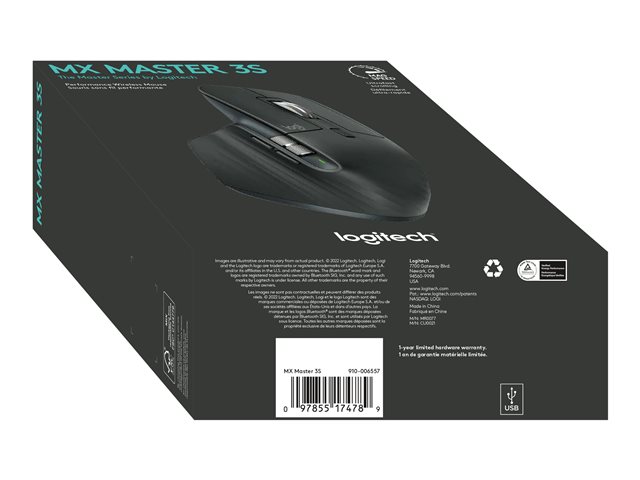 Logitech Master Series MX Master 3S - Bluetooth Edition - mouse - ergonomic - right-handed - optical - 7 buttons - wireless - Bluetooth - graphite