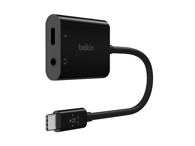 Belkin RockStar - USB-C to headphone jack / charging adapter - USB-C male to mini jack, USB-C female - 19.6 cm - USB Power Delivery (60W)