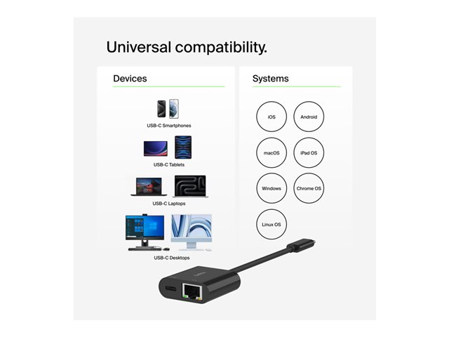 Belkin - Network adapter - USB-C - Gigabit Ethernet x 1 + USB-C (power only) x 1
