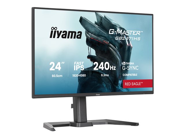 24\"WIDE LCD, G-Master Red Eagle, 1920 x 1080, 240 Hz Fast IPS panel, LED Bl., Pivot, Height Adjust.(15cm), 350 cd/m², 1000:1 Static Contrast, 80.000.000:1 ACR, Speakers, DisplayPort(G-SYNC Compatible), HDMI(2x) , HDR 10 Ready, 0,3ms(MPRT), Black Tune