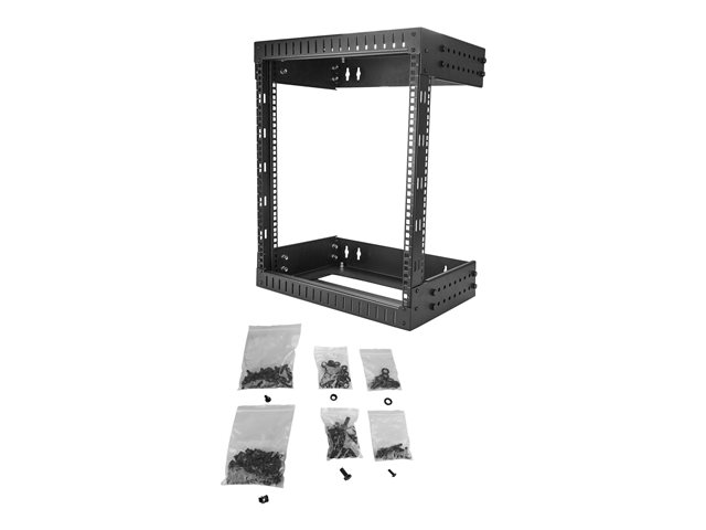 StarTech.com 12U 19\" Wall Mount Network Rack, Adjustable Depth 12-20\" 2 Post Open Frame Server Room Rack for AV/Data/ IT Communication/Computer Equipment/Switch with Cage Nuts & Screws - 12U Adjustable Rack (RK12WALLOA) - Rack - wall mountable - black - 12U - 20\"