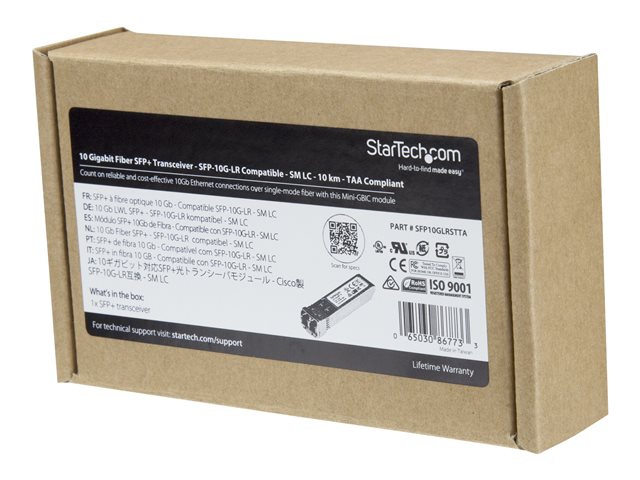 StarTech.com Cisco SFP-10G-LR-S Compatible SFP+ Module, 10GBASE-LR, 10GbE Single Mode (SMF) Fiber SMF Optic Transceiver, 10GE Gigabit Ethernet SFP+, LC 10km 1310nm DDM, Cisco Firepower - Lifetime Warranty (SFP10GLRSTTA) - SFP+ transceiver module (equivalent to: Cisco SFP-10G-LR) - 10GbE - 10GBase-LR - LC single-mode - up to 10 km - 1310 nm - TAA Compliant
