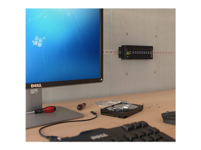 StarTech.com 10-Port USB 3.0 Hub - Metal Industrial USB-A Hub with ESD & Surge Protection - Din Rail, Wall or Desk Mountable - TAA Compliant USB Expander Hub (ST1030USBM) - Hub - 10 x SuperSpeed USB 3.0 - DIN rail mountable - DC power - for P/N: ITB20D3250, USB312SAT3CB, USB315CB2M, USBLT1MWS, USBLT2MBR, USBLTM1MBK, USBLTM1MWH