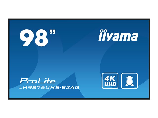 iiyama ProLite LH9875UHS-B2AG - 98\" Diagonal Class (97.5\" viewable) LED-backlit LCD display - digital signage - with built-in media player / optional slot-in PC capability - 4K UHD (2160p) 3840 x 2160 - black bezel with matte finish