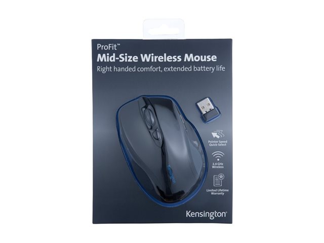 Kensington Pro Fit Mid-Size - Mouse - right-handed - optical - 6 buttons - wireless - 2.4 GHz - USB wireless receiver - black
