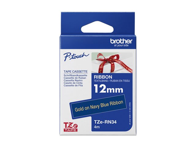 Brother TZe-RN34 - Gold on navy blue - Roll (1.2 cm x 4 m) 1 cassette(s) ribbon tape - for Brother PT-D600, H110, P-Touch PT-E310, P-Touch Cube PT-P300, P-Touch Embellish PT-D215