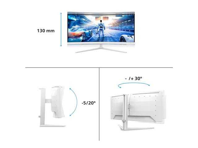 Philips Evnia 5000 34M2C5501A - LED monitor - gaming - curved - 34\" - 3440 x 1400 WQHD @ 180 Hz - Fast VA - 300 cd/m² - 4000:1 - DisplayHDR 400 - 0.5 ms - 2xHDMI, DisplayPort - speakers - white